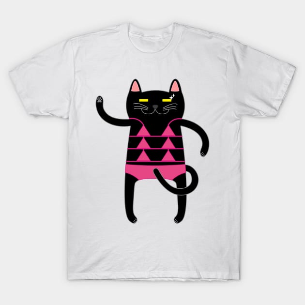 Black Cat Wearing a Pink Bikini Swimsuit T-Shirt by Babey Bog